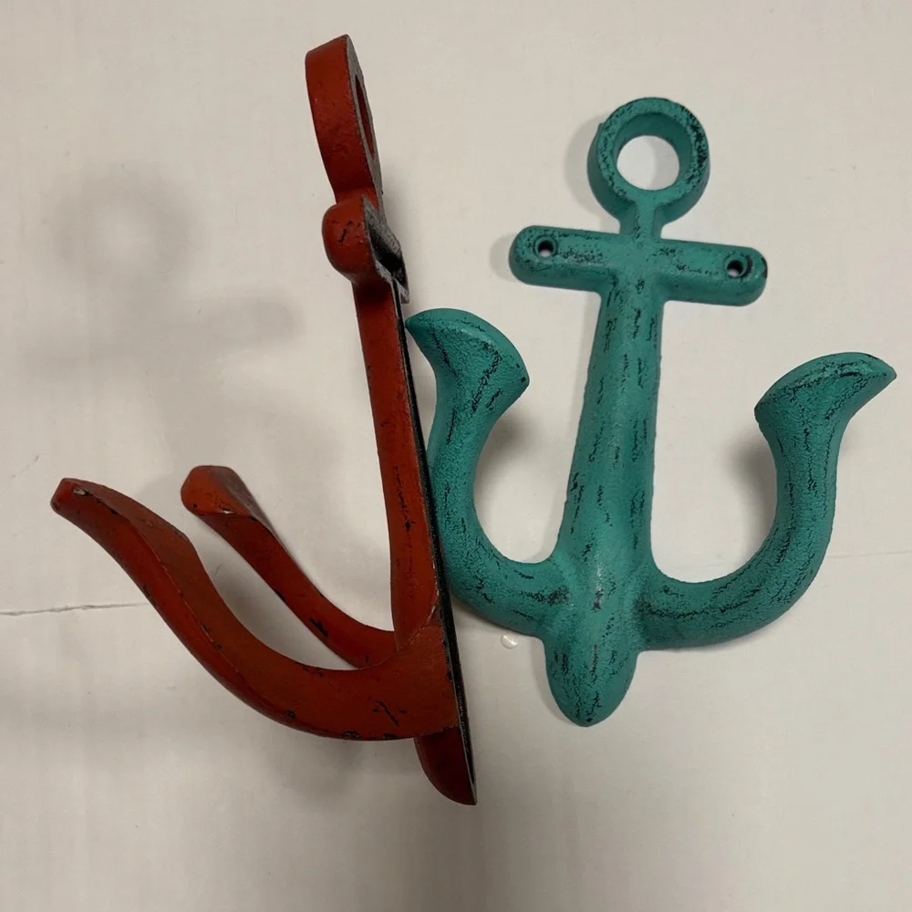 Nautical Anchor Wall Hooks - Red and Blue